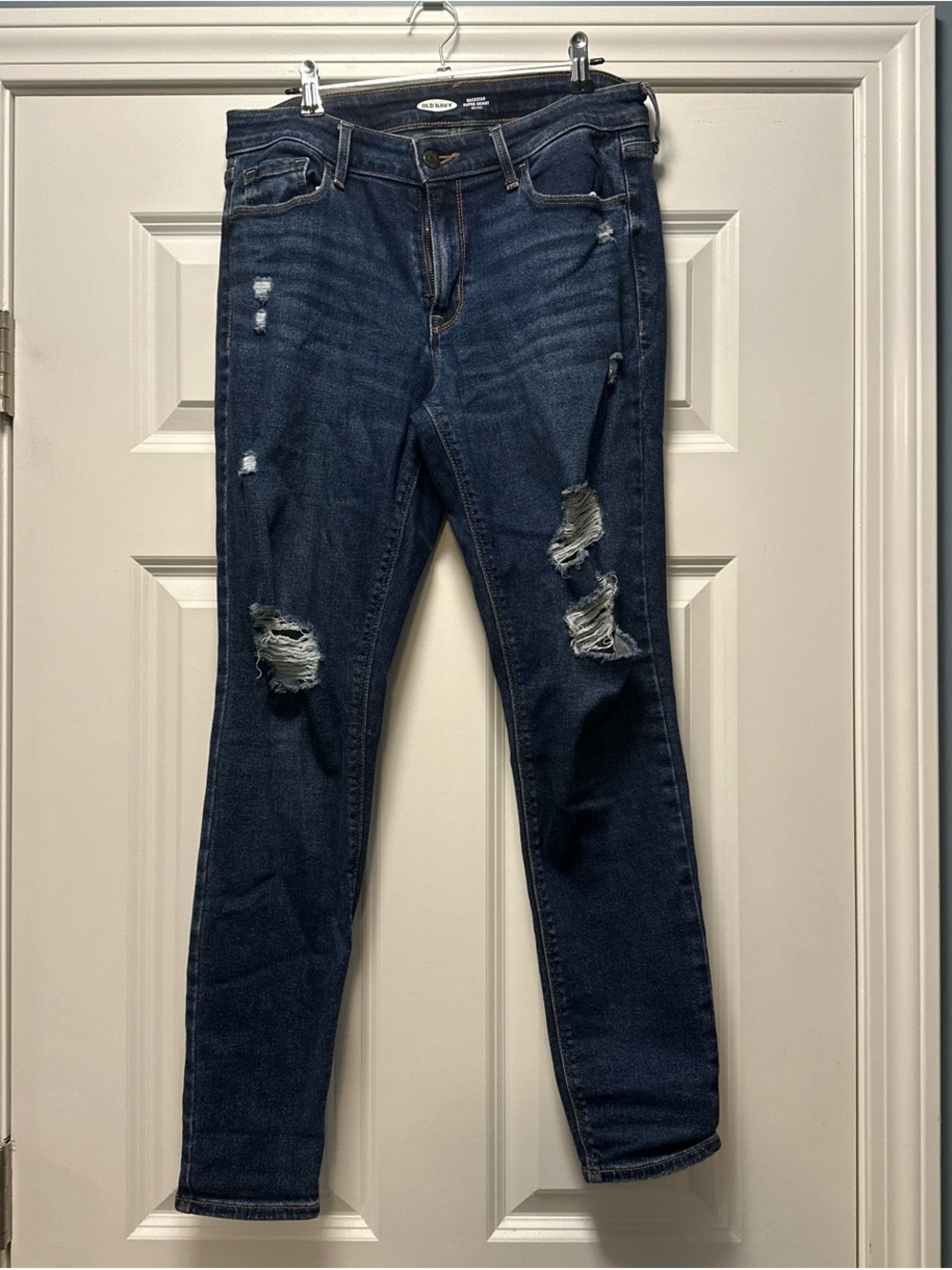 Old Navy Women's Dark Blue Ripped Skinny Jeans